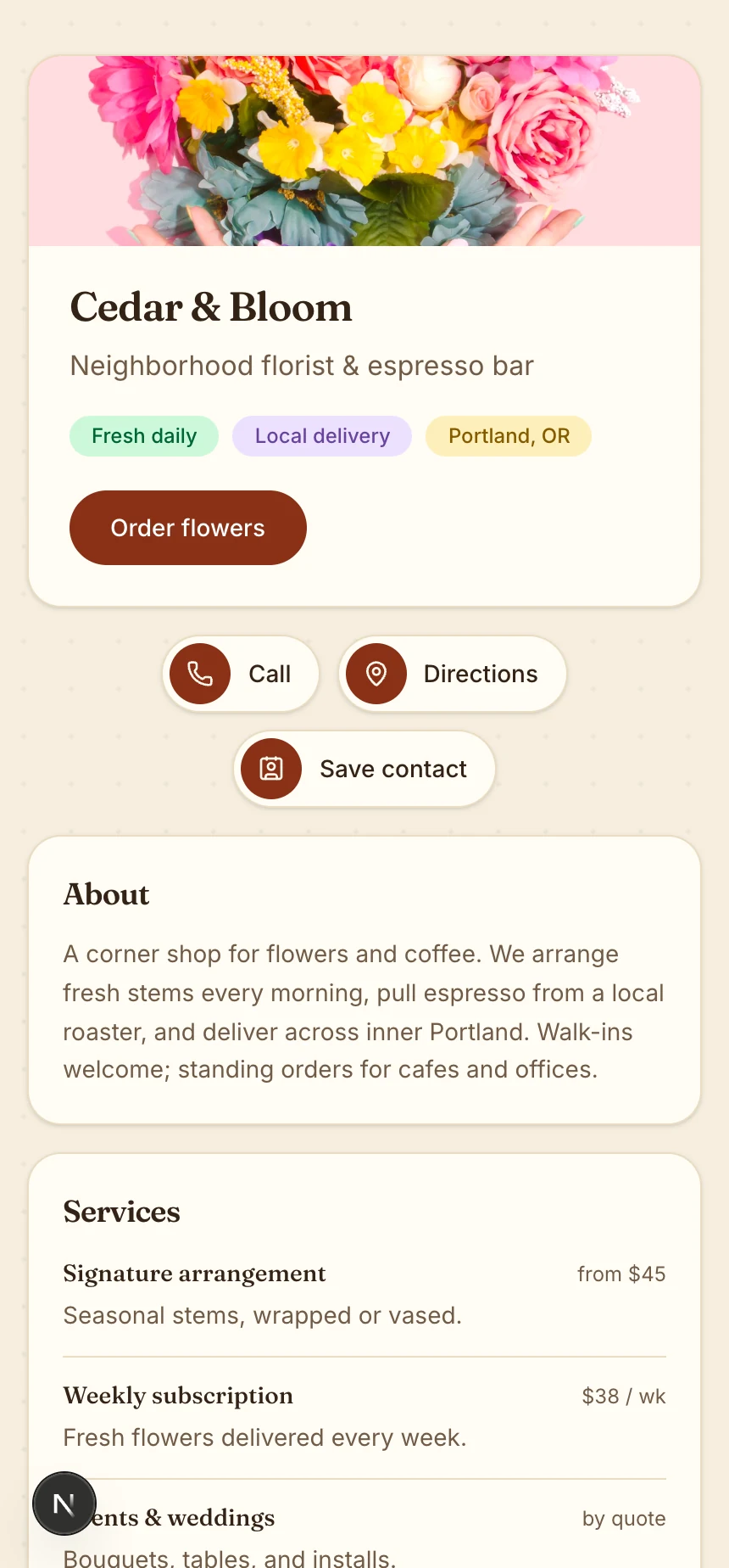 A SimpleTag business page on a phone